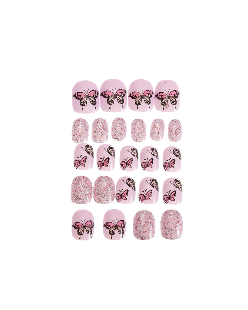 Children Acrylic Fake Nails Press on Pre-glue Full Cover Glitter Gradient Color Rainbow Short Sticky Fake Nails Kids Nails Set for Little Girls - Colorful Rainbow Series