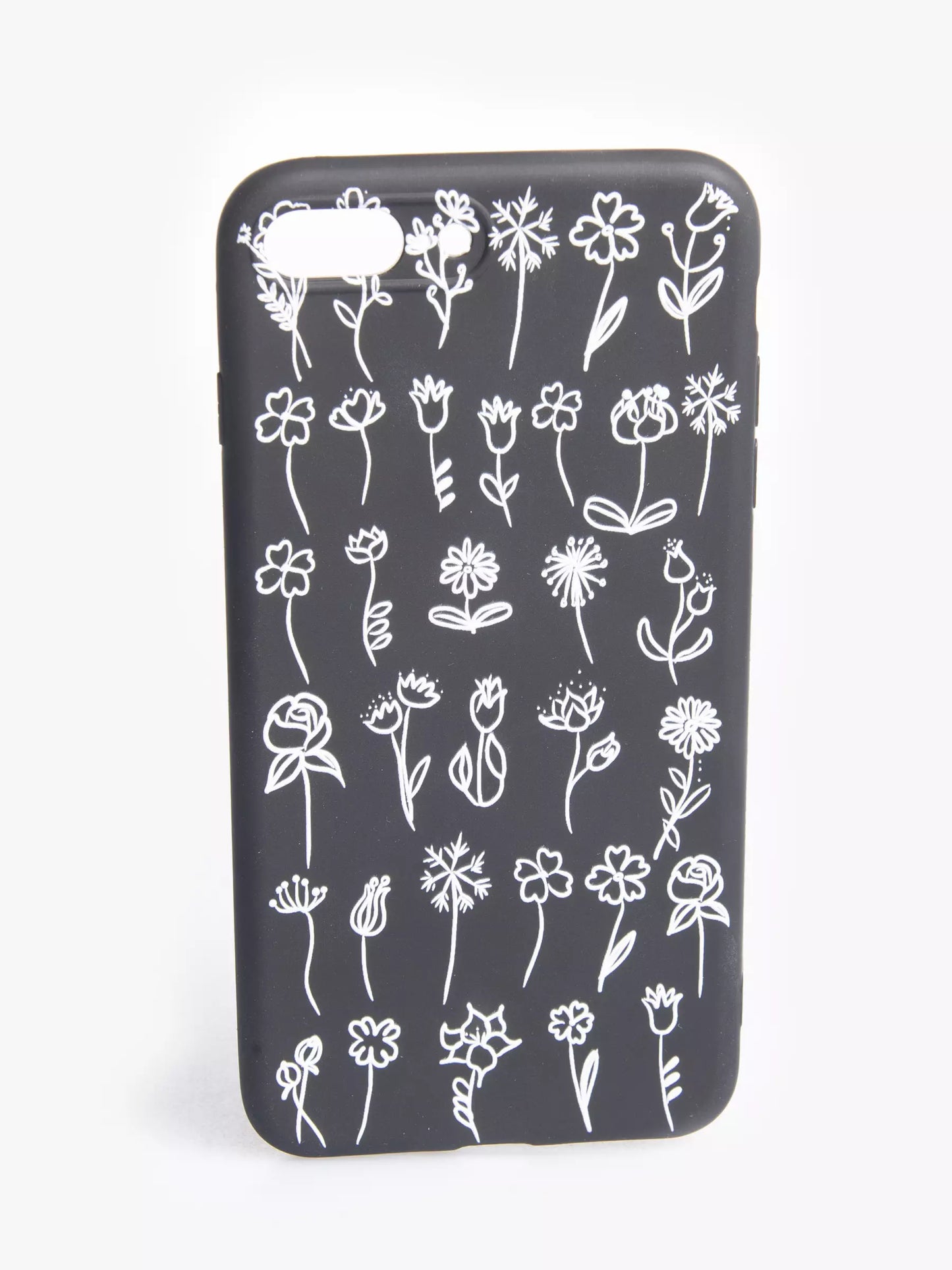 White flowers black phone case