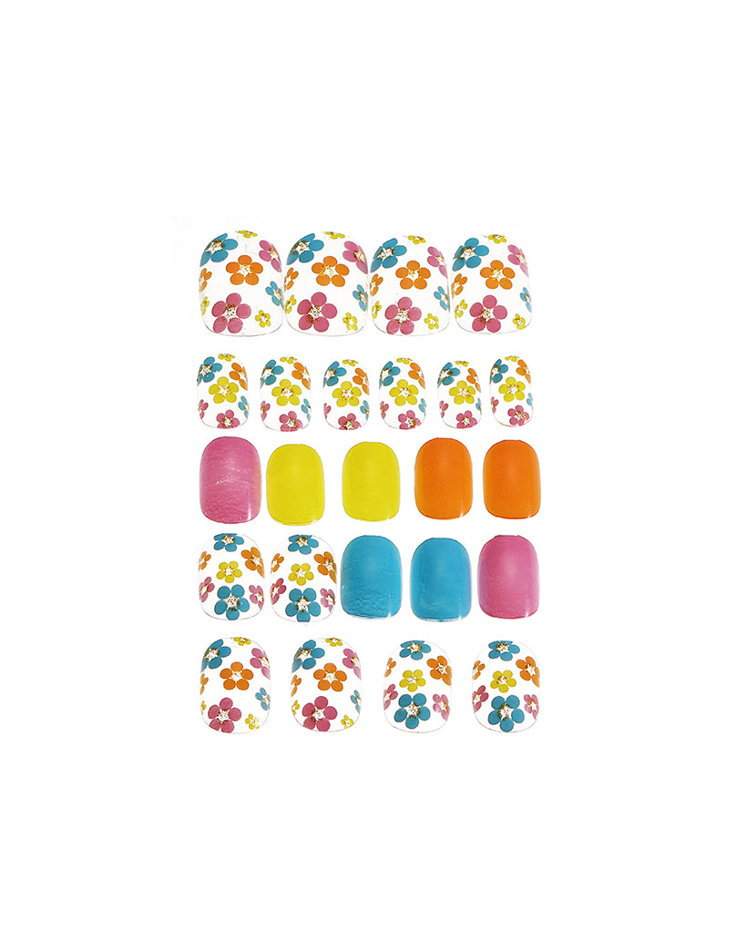 Children Acrylic Fake Nails Press on Pre-glue Full Cover Glitter Gradient Color Rainbow Short Sticky Fake Nails Kids Nails Set for Little Girls - Colorful Rainbow Series