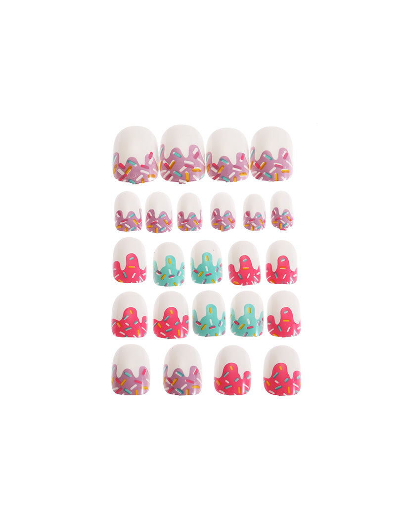 Children Acrylic Fake Nails Press on Pre-glue Full Cover Glitter Gradient Color Rainbow Short Sticky Fake Nails Kids Nails Set for Little Girls - Colorful Rainbow Series